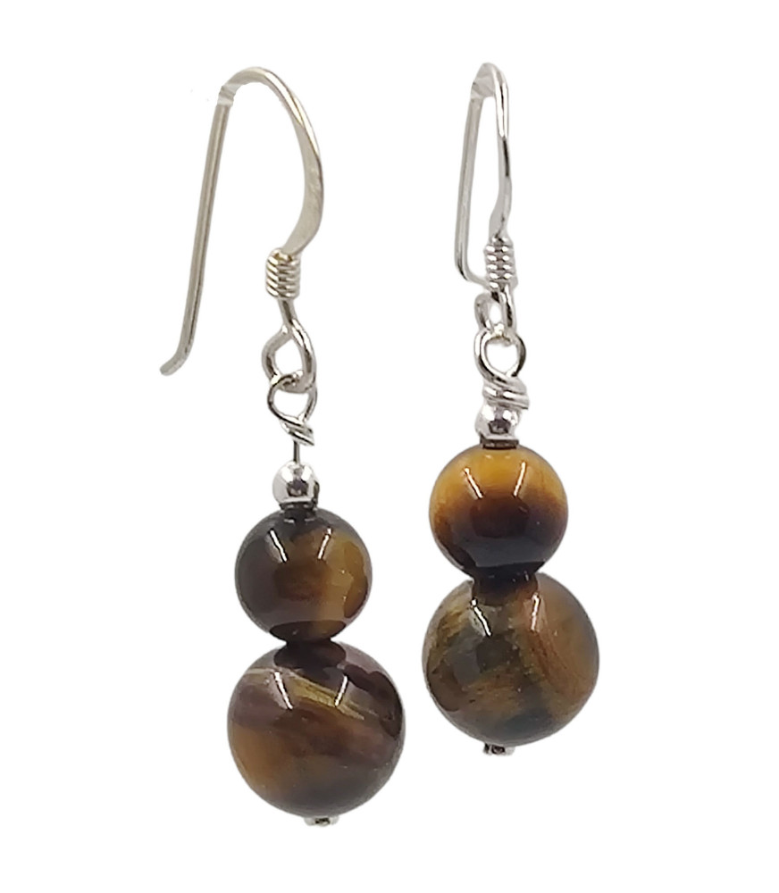 Boucles d'oreilles Oeil de Tigre acier doré