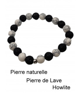 bracelet pierre de lave (roche volcanique) et howlite