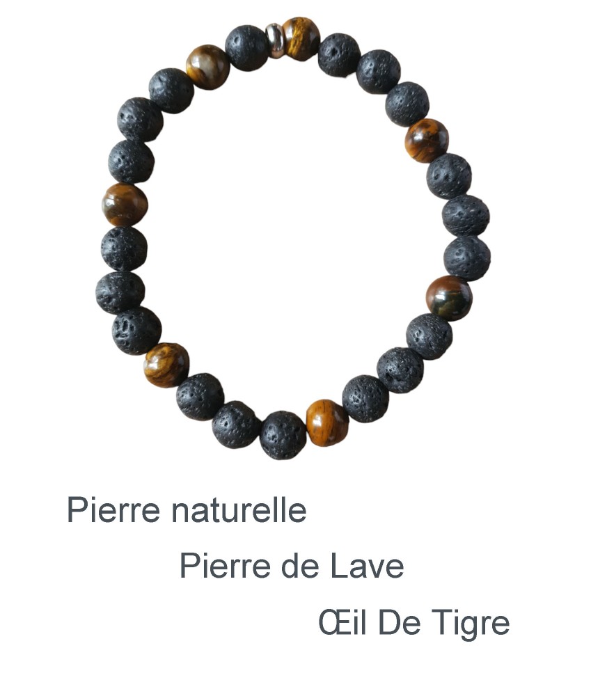 Bracelet Pierre Naturelle Œil de Tigre pierre de lave